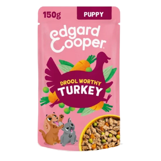 When you serve our drool worthy turkey, don’t be surprised if your puppy thinks you accidentally gave them your meal instead. Because, just look at it! Enough juicy morsels with real turkey to satisfy growing puppies. And carrots and peas so bright, they seem like they’re fresh off your stove. All slathered in a rich gravy that will have them salivating at first glance. Add in other natural ingredients and herbs, as well as the fact that it’s a grain–free recipe with no added sugar. Not to mention the fact that it contains beet pulp, yeast, and pea fibre to support healthy digestion, and comes in an easy–to–open pouch designed for recycling… “No really,” you should be prepared to say to your puppy. “This is for you.”