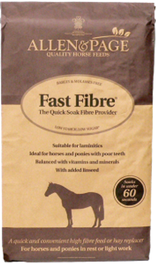 Fast Fibre is a low calorie/energy feed, ideal for the good doer or those who tend to be excitable even on low energy feeds. It is high in fibre and low in starch and sugar, making it suitable for horses and ponies prone to laminitis. Due to its high fibre content, it is also particularly useful for horses and ponies with dental problems and can be fed as a partial hay replacer. Fast Fibre’s unique recipe enables it to be soaked in under a minute so you can be sure that your horse’s feed is always fresh!