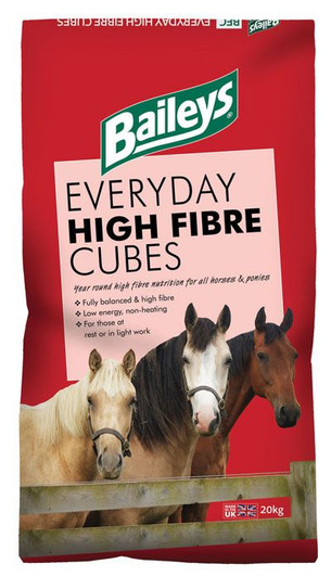 Everyday High Fibre Cubes are high fibre and low energy and ideal for horses and ponies at rest or in light work.  The appetising blend of natural ingredients includes digestible fibre sources, for non-heating energy, and contains no barley so should help avoid “fizzy” behaviour. Added oil helps promote a glossy coat and the cubes are fully balanced with vitamins and minerals for overall health and well-being.

Everyday High Fibre Cubes are the perfect year-round choice for horses and ponies whose energy requirements are low and should help maintain condition without causing excitability. They are ideal fed from the ground, to groups of horses, or even from boredom balls to those who are stabled for long periods.