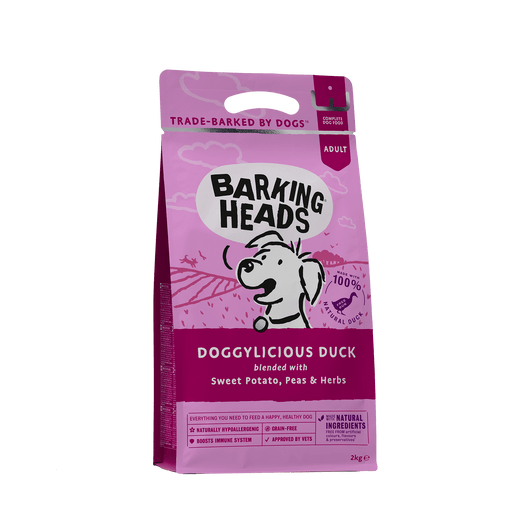 Barking Heads Doggylicious Duck is made with 100% natural free-run duck. This super yummy adult dog recipe is made using only the best quality, natural ingredients. Approved by vets, Doggylicious Duck is naturally hypoallergenic, contains added joint support, and is completely grain free. Blended with a seriously yummy combination of sweet potato, peas & herbs, this delicious duck dinner will set tails wagging!