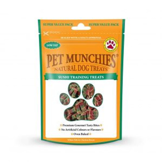 Made with 100% natural quality real fish & chicken breast. These premium gourmet tasty bites, made from the finest ingredients, make the perfect training aid.

Delicately baked to perfection in their own natural juices. Give as a reward or simply for pleasure. Great for pups and dogs of all sizes. Naturally low in fat.