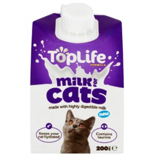 Toplife is a leading supplier of pet milk and part of Delamere Dairy, one of the UK's largest independent specialist dairies.

Low fat lactose reduced cows milk with added Taurine and inulin a natural pre-biotic.

No Artificial Colours, Flavours or Preservatives.

Suitable for all cats of any age, not suitable for Kittens