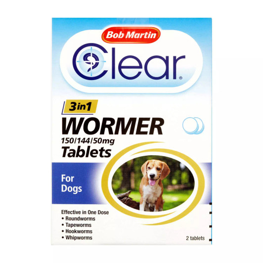 Clinically proven. Bob Martin Clear 3 in 1 Wormer Tablets For Dogs is an effective treatment against all intestinal worms commonly found in the UK and Eire.