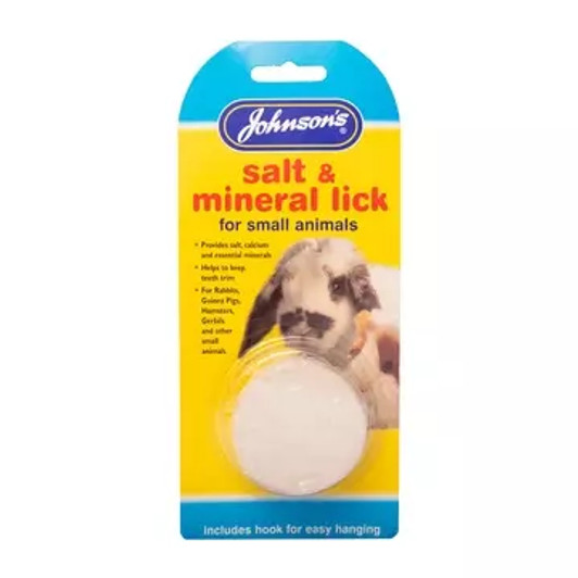 Provides salt, calcium and essential minerals to your little friend and helps to keep their teeth nice and trim.

The Salt & Mineral Lick is suitable for many small animals such as: Rabbits, Guinea Pigs, Hamsters, Gerbils and others.