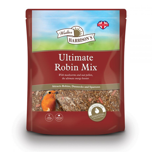 Specially formulated with high energy ingredients to attract the gardener’s favourite, the Robin. High in protein rich Sunflower Hearts and Mealworms with two types of high energy Suet, perfect for feeding all year round. Can be fed from a seed feeder, but best fed on a bird table or on the ground.