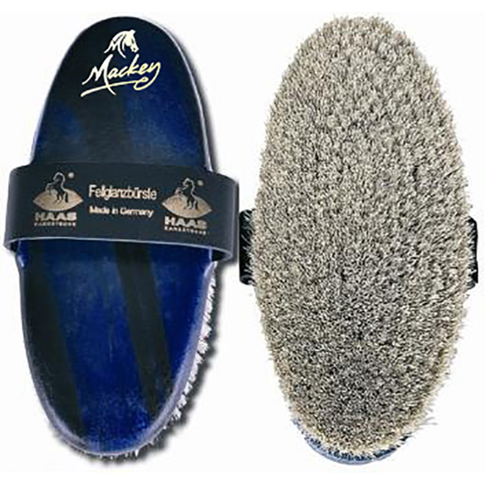 Grooming brush made with light, soft, thickly woven horse hair that are ideal for grooming and finishing with a “pampering” effect. Ideal for grooming around the head and very effective for sensitive horses.

'Electric' blue lacquered back with black leather hand strap