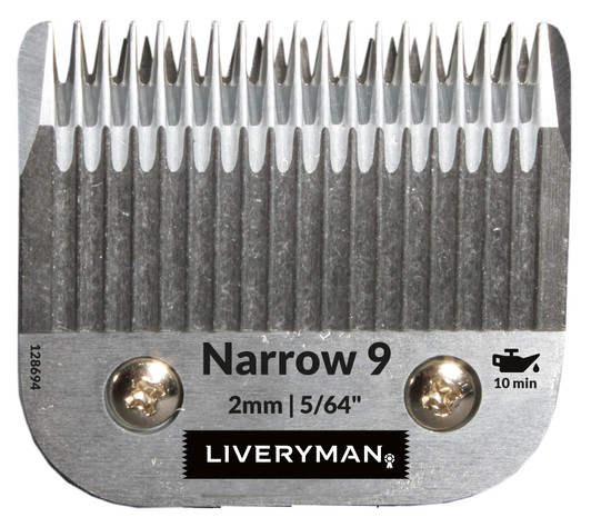 Liveryman No 9 blade leaves 2.0mm of hair.
The Liveryman A5 Snap on range blades are of top quality and used by many professional groomers.

This blades is a self-tensioning making it easy to put on and take off with the A5 snap on system, making them ideal for grooming.