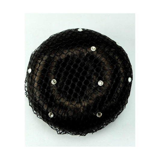 Black mesh bun net with Swarovski crystals.