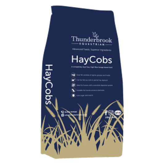 A completely dust free high fibre forage based feed.
Can be fed as a full or partial hay replacer.

HayCobs can also be hand fed as treats or in a treat ball.
No pre-soaking required. The use of innovative processing technology results in highly compressed dust free cobs.
Contains over 50 varieties of alpine grasses and herbs.
No preservatives, additives, binders, GM ingredients or chemical processing.