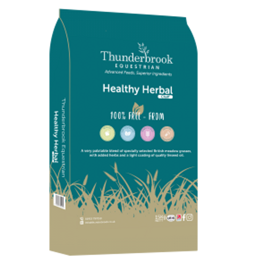 A very palatable late cut meadow grass, dried and chopped, with added herbs and a light coating of quality linseed oil.

Naturally high fibre and low sugar
No molasses
No preservatives
No Soya
No chemical processing
No added waste by product fibre.
Thunderbrook’s Healthy Herbal Chaff is ideal for mixing with Base Mix or Daily Essentials to encourage your horse to chew and eat his feed more slowly.