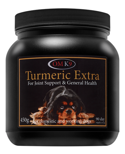 It’s well known that turmeric is a super-spice; a powerful ingredient linked with maintaining healthy levels of inflammation and a potent antioxidant. Loved by humans and horses, We thought it only right that man’s best friend reaped the benefits too. To make this supplement extra special, it also contains ingredients such as boswellia, linseed meal and sea buckthorn, together creating a fantastic all-round canine supplement.

Made from 100% natural ingredients, your pooch can benefit in the following ways:

Both turmeric and boswellia significantly support joint and soft tissue health by managing inflammation and lessening the impact of stiffness. This sustains optimum joint function, especially for active, hardworking or aging dogs who need support with movement and mobility
Turmeric and boswellia also contain properties which support liver and gallbladder health, including stimulating healthy bile production
Turmeric aids healthy and natural digestive function, supporting the passing of faeces and soothing the stomach lining. It’s an excellent antioxidant which is hugely beneficial for overall health and wellbeing, benefiting almost every major system in the body
Linseed meal is rich in fatty acid omega 3, which supports exceptional coat and skin health, a perfect combination with turmeric which soothes irritated and itchy skin
Finally, sea buckthorn is a super fruit full omega fatty acids. These maintain healthy skin and claws, while also providing mental, digestive, reproductive, pulmonary and joint support

We have spent years researching natural ingredients which benefits horses. They have now applied that knowledge to dogs and curated an incredible combination of ingredients specifically tailored to benefit canine health. Developed in the UK, this safe supplement will ensure your dog feels bright, happy and healthy every day