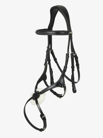 The LeMieux Grackle Bridle is a fine example of the style with the browband and noseband both featuring decorative stitching and soft padding for comfort on the brow and along the bridge of the nose.

It comes with interchangeable padding at the back of the nosepiece with the option of merino wool or a soft leather cushion. A featured D-ring on noseband allows the pieces to sit smoothly against the horse's cheeks and jaw. This helps to provide a tailored fit for different jaw shapes and the back strap can move independently.

The LeMieux Bridles are made from beautifully soft European leather and feature an anatomically shaped headpiece with soft padded cut away around the ears and poll to aid in the distribution of pressure, maximising comfort.