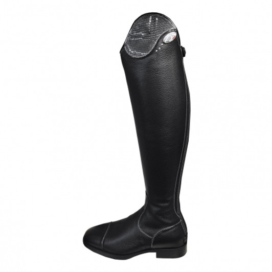 The De Niro Salentino Regal Black Riding Boots are perfect for riders who want to add a sophisticated touch of snakeskin to their outfit.

Handcrafted from soft, textured calfskin leather, these boots feature a full length zip with zip stop, an elastic panel down the back of the boot for a comfortable fit and a durable sole.

Featuring beautiful black metallic snakeskin at the top of the boot, edged in black patent leather that extends to the zip guard.

Finished with two plain studs, one crystal stud and a stylish silver De Niro badge at the top of the boots.