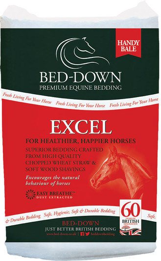 Excel is one of the very first purpose made beddings for horses. Created by us, Excel is the revolutionary straw shavings mix that provides your horse with an amazing cushioning bed, so you can be sure they are comfortable and safe no matter why or how long they are stabled for.

Better still the sensational lemon smell is a great unappetiser and keeps the stable smelling lemony fresh. Suddenly you will find yourself with more time to spend with your horse as Excel is quick and easy to muck out due to superior free draining and absorbency properties, meaning your wet will collect in a small manageable, easy to remove pile.