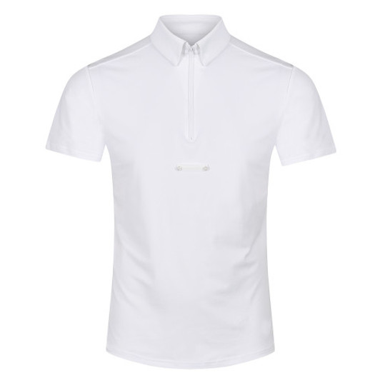Premium, Technical Mens / Boys Competition Shirt, crafted from functional 4-way stretch wicking fabric, which allows freedom of movement and helps to keep you feeling fresh and cool all day. Features press button-down collar, removable rubber tie stay with Equetech logo and easy-wear zip at neck.