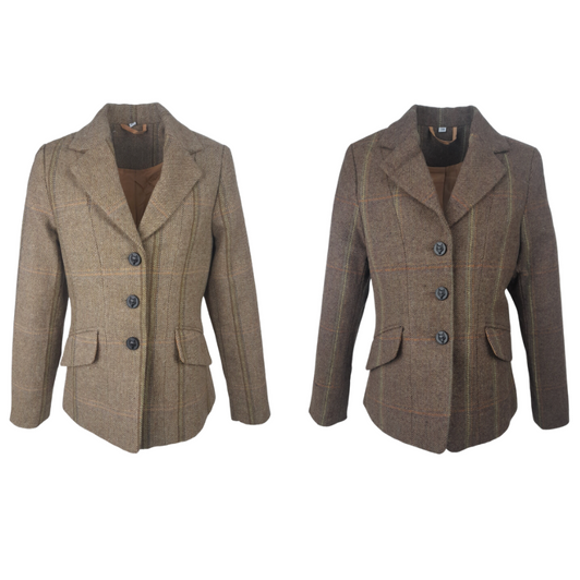 The Junior tweed jacket is perfect for the show ring. A neat tailored jacket that will have you looking super smart in the ring. Complete with traditional fox head buttons.