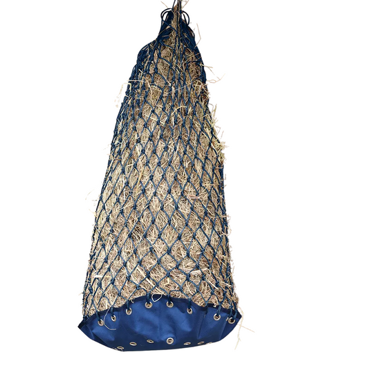 The Hy Equestrian Slow Flow Parachute Haynet is perfect for greedy feeders, those on a diet or horses that need their ad lib forage controlled. Individually crafted with small holes to slow hay consumption and trickle feed your horse or pony, ensuring better digestion and the canvas base results in less waste on the floor. Durable and practical, this haynet will hold approximately 7kg of dry hay. 4cm holes.