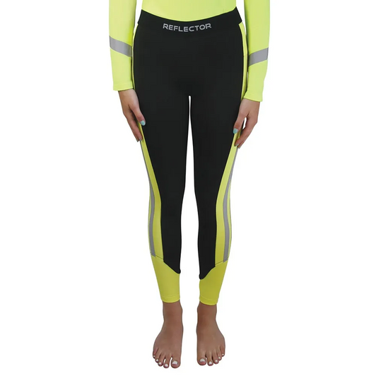 Stay safe and be seen with the eye-catching Reflector Riding Tights by Hy Equestrian. Designed with comfort and performance in mind, these are made from a mixture of polyester and spandex making them extremely stretchy. With an elasticated waistband that features reflective Reflector branding, they are comfortable and supportive without restricting movement. Brightly coloured fluorescent side stripes are partnered with reflective strip to create ultimate visibility. Reflective rear and side detailing. The matte silicone knee patches provide added grip, and fluorescent slimline hem ankles make them perfect for wearing under long boots. Pair with other items from the Reflector range. Stay safe and be seen with the eye-catching Reflector Riding Tights by Hy Equestrian. Designed with comfort and performance in mind, these are made from a mixture of polyester and spandex making them extremely stretchy. With an elasticated waistband that features reflective Reflector branding, they are comfortable and supportive without restricting movement. Brightly coloured fluorescent side stripes are partnered with reflective strip to create ultimate visibility. Reflective rear and side detailing. The matte silicone knee patches provide added grip, and fluorescent slimline hem ankles make them perfect for wearing under long boots. Pair with other items from the Reflector range.