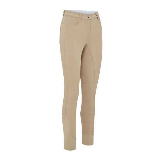 Stunning Competition breeches with CameoDry eco water repellent fabric, flattering cut, scuff proof and belt loops. Full silicone seat
