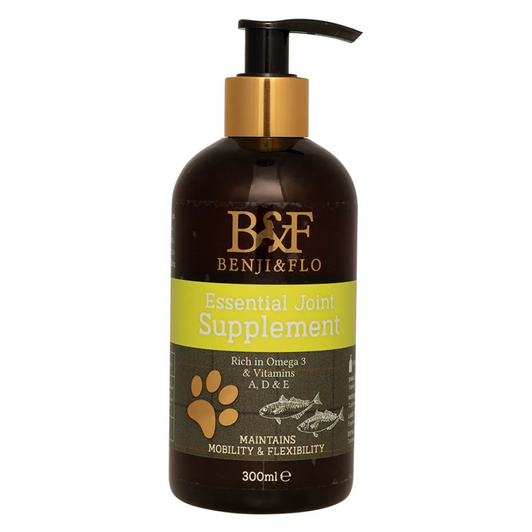 Help your dog maintain their mobility with Benji & Flo Essential Joint Supplement. Specially designed for older dogs or those experiencing stiffness, this supplement is packed with Omega-3s, fatty acids, Vitamins A, D, and E, and essential oils to support joint mobility, promote a shiny coat, and boost overall well-being.