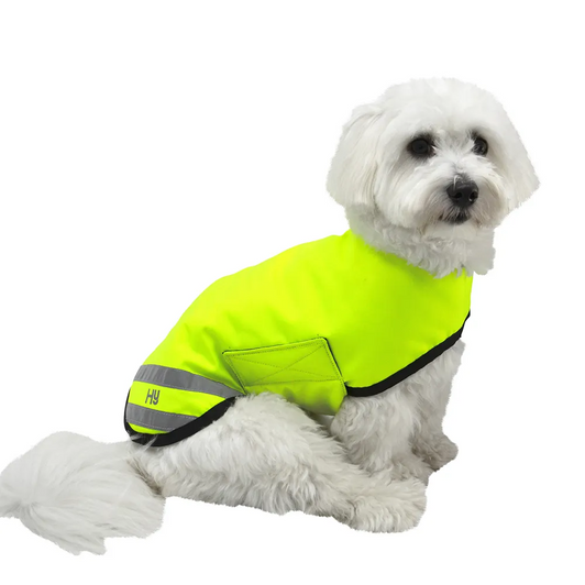 Walk your pooch out safely when the nights start to pull in with this HyVIZ Reflector Waterproof Dog Coat. Designed in high visibility yellow fabric with a silver reflective strip and logo to maximise visibility when in reduced light. Waterproof, breathable and lightly padded with quick and adjustable easy touch tape fastenings on the chest and underside, your dog will stay warm, dry and visible this Autumn with the added bonus that you will avoid that ‘wet dog’ smell when you get home.