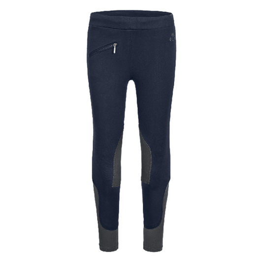 Ideal entry level leggings. Comfortable waistband, easy-care and skin-friendly, high degree of wearer comfort due to soft cotton quality, sporty elastic cuff. Knee patches in an outer fabric. Zip pocket front.