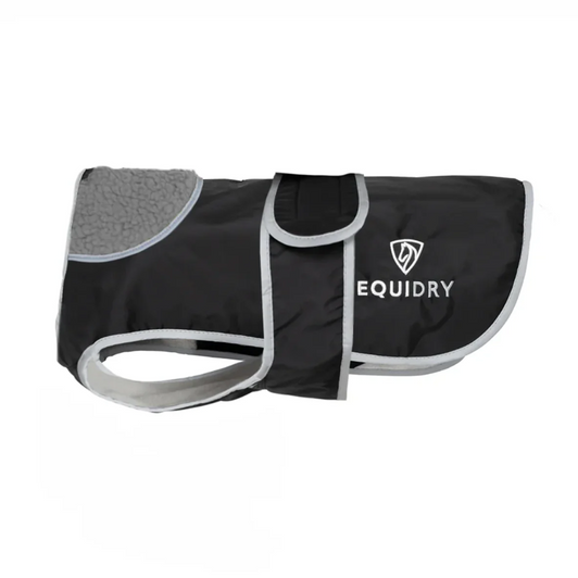 EQUIDRY Waterproof Dog Coat with soft, thin fleece lining, reflective logos & trim with lead and harness access, with an adjustable body band for chest coverage.

Designed to co-ordinate with our range of coats to keep your Doggie warm and dry on winter days.