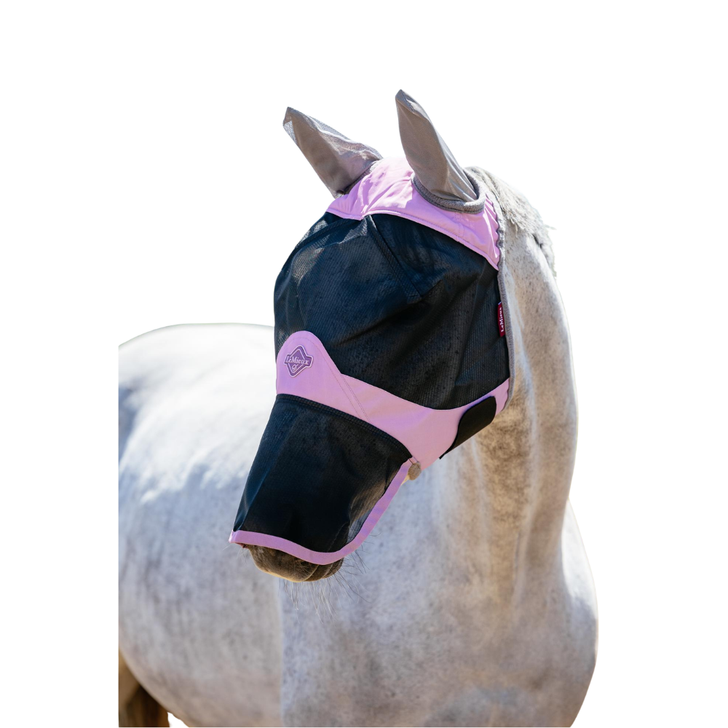 Keep irritating flies at bay with the Visor-Tek Fly Mask. Made from breathable black mesh for improved visibility with a distinctive hexagon pattern, this mask ensures a clear, unobstructed view without compromising on comfort. It also provides 70% overall UV protection.

The generous fit over the eye darts allows for clearance across both eyes. Plus, the polar fleece binding around the edge and below the ears allow for breathability and help prevent rubbing. 

We've also added smooth stretch mesh across the ears for extra breathability – especially in summer – while protecting your horse from flies. The extended nose section provides sensitive noses with even further protection from the sun.

Offered in our seasonal colours you can coordinate your look in style!