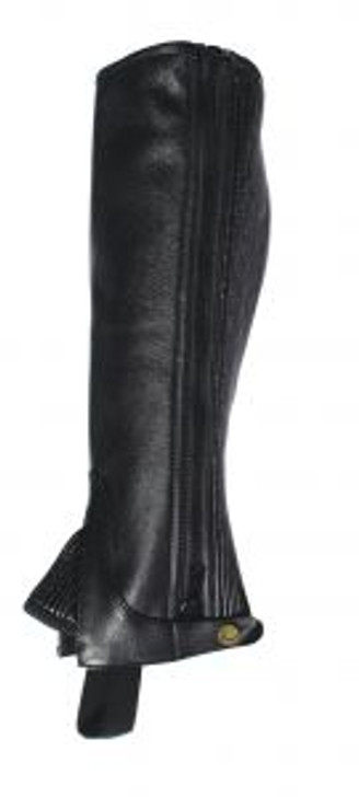 Soft leather gaiters with a comfortable elasticated leather panel at the calf for ease of movement and variation in fit.

The heavy duty, easy to use durable zip is finished with a soft leather trim incorporating a leather strap and press stud at the ankle.

Easily fitted over short boots to provide additional protection when riding.