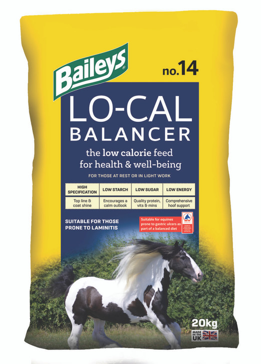 Lo-Cal Balancer is a top specification nutrient-dense pelleted balancer, containing all a horse or pony needs for health and well-being, without the calories associated with a traditional mix or cube.Quality protein sources supply essential amino acids to build and repair muscle and other tissues, including tendons and hooves, while added linseed contributes essential Omega 3 fatty acids for supple skin and a super-shiny coat.  

In addition, Lo-Cal Balancer now has even lower starch and sugar levels, meaning it is even more suitable for equines prone to laminitis, while protected probiotic yeast and Digest Plus prebiotic support fibre-digesting bacteria, general gut health and digestive efficiency.

Lo-Cal is also suitable for equines prone to gastric ulcer syndrome.