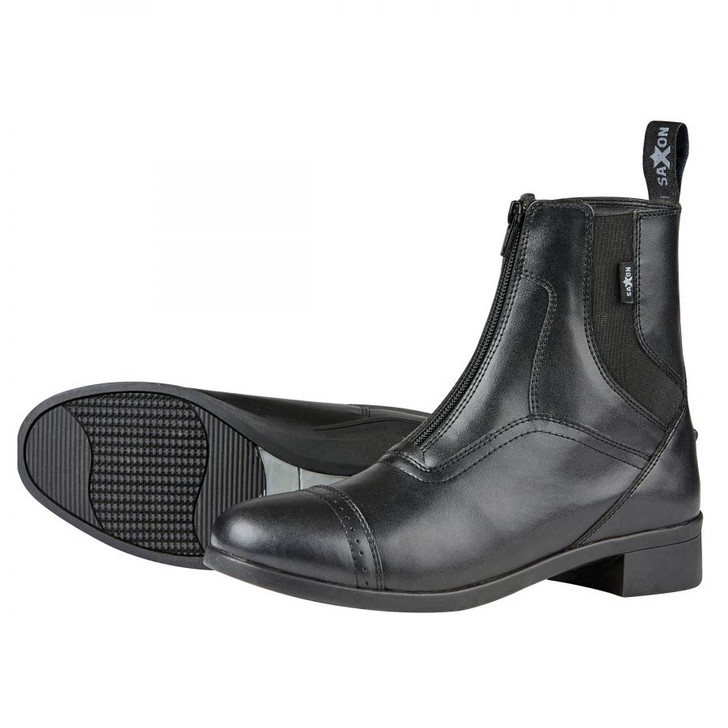 The Saxon Syntovia Zip Paddock Boots are made from a quality grained PU, which looks like leather. Saxon branded pull up allow easy access, EVA footbed for optimum comfort, YKK zip for durability and a hard wearing rubber outsole.

Available in sizes 9-3