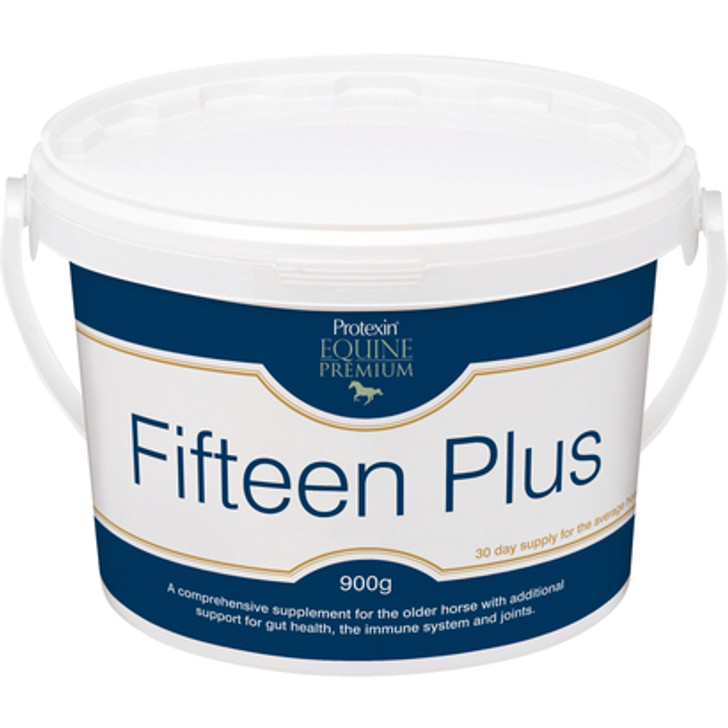 Fifteen Plus is a comprehensive supplement for the older horse with additional support for gut health, the immune system and joints.

Fifteen Plus is a comprehensive supplement for the older horse with additional support for gut health, the immune system and joints. Recommended for all older horses whether still active and in regular work or enjoying their retirement.

Fifteen Plus contains linseed to provide omega 3 and 6 fatty acids and antioxidants.

Fifteen Plus includes a vitamin complex rich in antioxidants and biotin (vitamin B7) which helps to support healthy hooves.