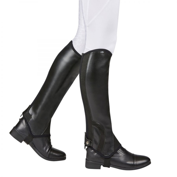 The Saxon Syntovia Half Chaps are made from quality PU leather, full elastic stretch panel and YKK back zipper with a snap closure.