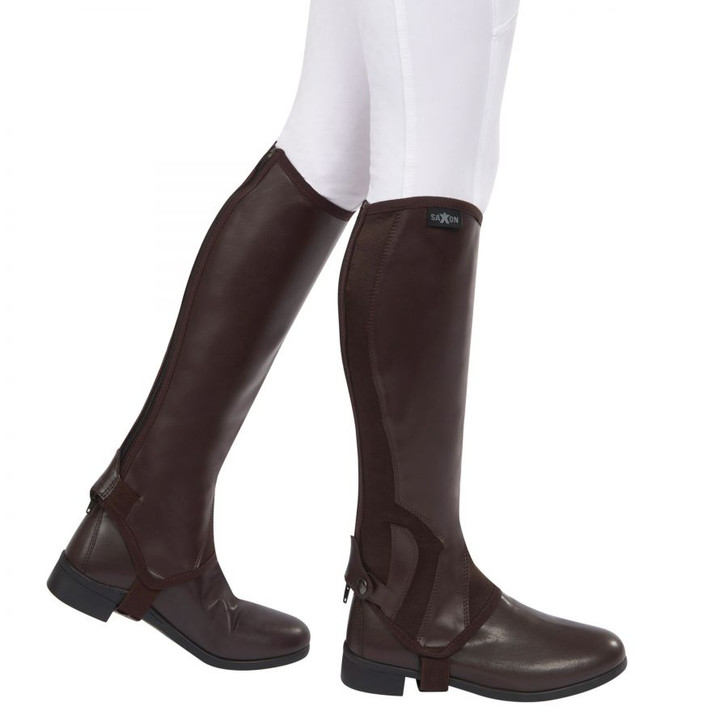 The Saxon Syntovia Half Chaps are made from quality PU leather, full elastic stretch panel and YKK back zipper with a snap closure.