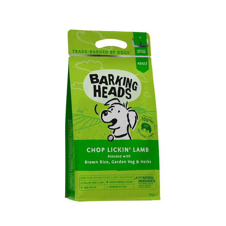 Barking Heads Chop Lickin’ Lamb is made with 100% natural grass-fed lamb. This super yummy adult dog recipe is made using only the best quality, natural ingredients. Approved by vets, Chop Lickin’ Lamb is great for skin and coat and contains added joint support too. Blended with a seriously tail-wagging combination of garden veg and herbs, this lamb lunch isn’t called “chop lickin’” for nothing!

Made with 100% NA