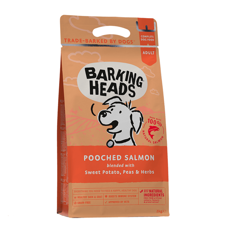 Barking Heads Pooched Salmon is made with 100% natural salmon. This super yummy adult dog recipe is made using only the best quality, natural ingredients. Approved by vets, Pooched Salmon is great for skin and coat, contains added joint support, and is completely grain-free. Blended with a seriously yummy combination of sweet potato, peas & herbs, this super fish supper will definitely please your pooch.