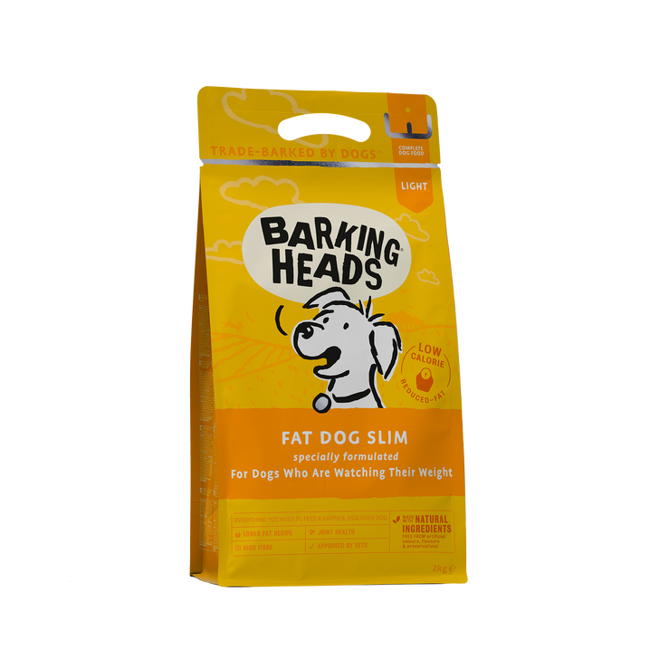 Barking Heads Fat Dog Slim has been specially formulated for dogs who are watching their weight. This delicious lower fat recipe is high in fibre and uses only the best quality, natural ingredients. Approved by vets, this low-calorie complete adult dog food is ideal for those dogs looking to lose a pound or two!