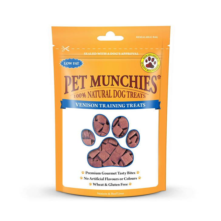 Made with 100% natural quality human grade venison fused with beef liver. These premium gourmet tasty bites, are made with the finest ingredients, make the perfect training aid. 

Delicately baked to perfection in their own natural juices. Give as a reward or simply for pleasure. Great for pups and dogs of all sizes. Naturally low in fat. No artificial flavours and colours. Grain and Gluten free.