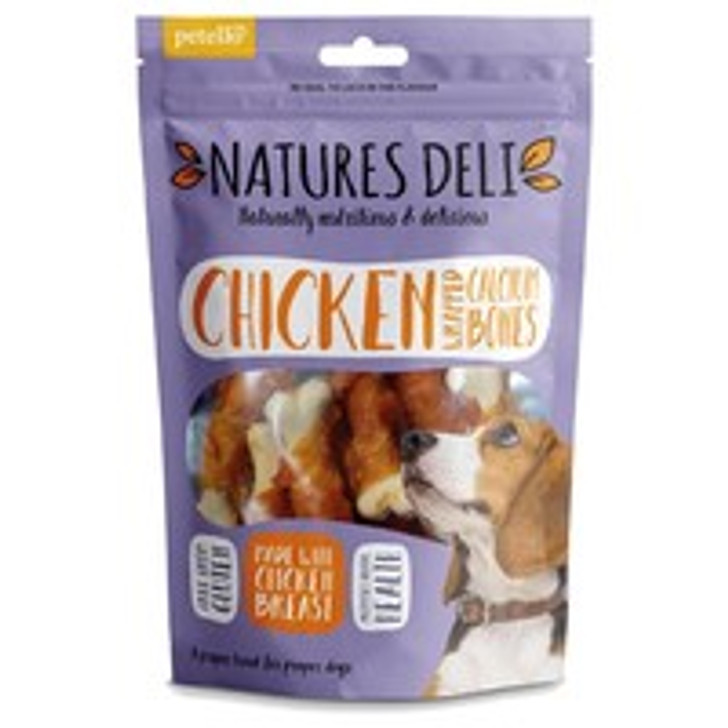 Natures Deli Chicken Wrapped Calcium Bone is a small calcium bone, hand-wrapped in chicken breast then slowly oven roasted in its own meaty juices for a scrumptious snack. With high protein and calcium levels, this treat is naturally nutritious and delicious, and great for your dog’s teeth too.

Natures Deli Meaty treats are naturally hypoallergenic and are 100% free from artificial colours, flavours and preservatives.