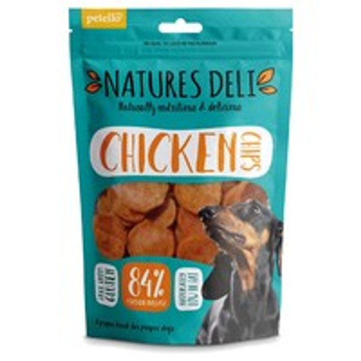 Natures Deli Chicken Chips are circular chips of chewy chicken breast, slowly oven roasted in their own meaty juices for a super scrummy snack. With a high protein level from 84% chicken, these treats are naturally nutritious and delicious.

Natures Deli Meaty treats are naturally hypoallergenic and are 100% free from artificial colours, flavours and preservatives.