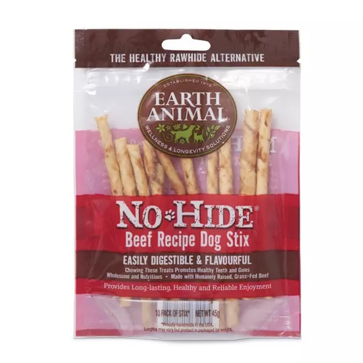 Beef No-Hide® STIX are the healthy, hand-rolled alternative to rawhide! Each STIX delivers a delicious, long-lasting chewable bliss to dogs and cats of all shapes.   

They are carefully hand-rolled, uniquely cooked and dried making them easily digestible and nutritious. And, are 100% free of chemicals, additives, bleaches, and formaldehydes.