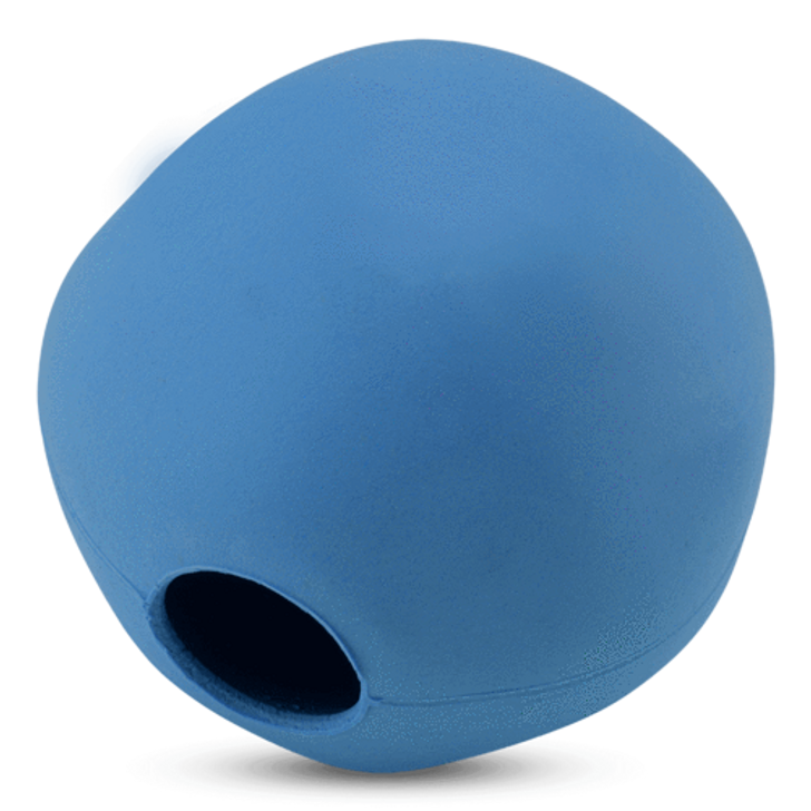 A natural rubber ball that bounces and wobbles and has a hole for hiding treats to keep your dog enertained. 

Made from springy natural rubber, it's suitanble for heavy chewers.