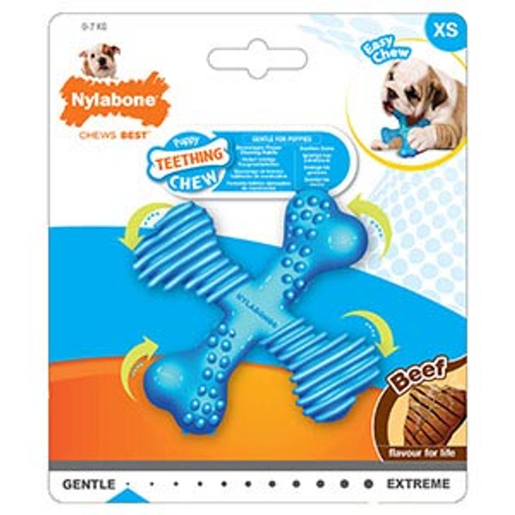 Nylabone has products to meet the chewing needs of almost any dog, so no matter what size, age or breed you'll be able to find a product to suit your pet. From traditional plastic chews to a wide variety of healthy, edible chews, you can rely on Nylabone to provide the right product for your dogs needs. There is a chew for dogs of all shapes and sizes, helping keep them entertained as well as maintaining their dental hygiene.

Long-lasting and durable chew toy with flavour throughout, featuring a comfort-hold design, designed for powerful chewers with four textured chewing ends to help clean teeth.