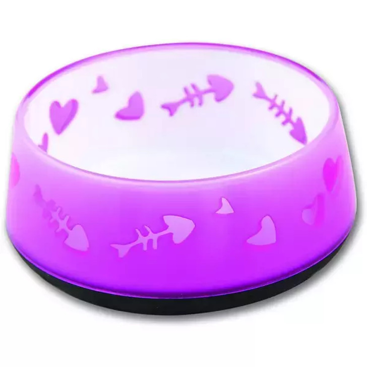 This pink unique cat love bowl is perfect for feeding or providing your cats food or fresh water. It features a fish and love heart design. With the bright color your cat will love it.