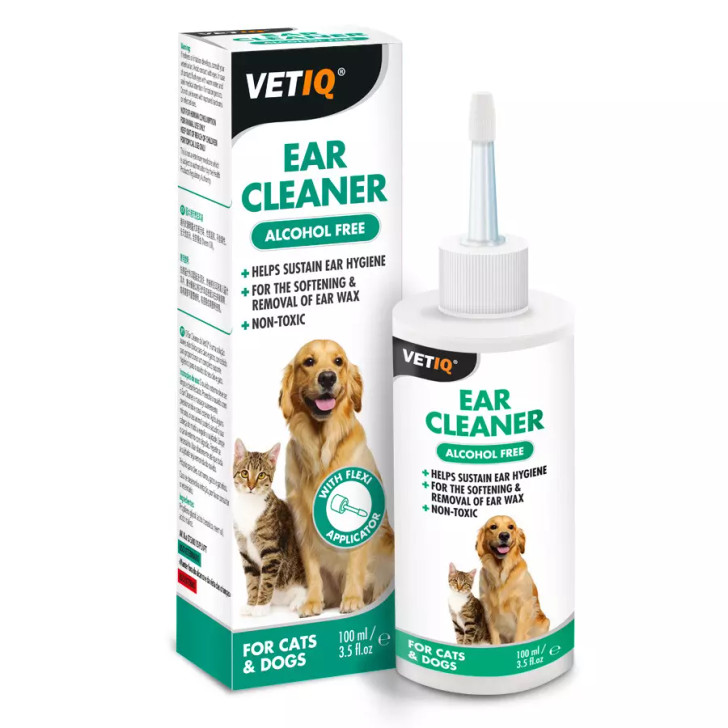VetIQ Ear cleaner is a gentle non-toxic ear cleaning solution for cats and dogs which is designed to help sustain good ear hygiene for your pet. It contains natural Neem Oil, which has proven antibacterial and antifungal properties and is a natural cleanser. It also soothes irritation and works gently on the ears to keep them clean and free from debris. The nozzle attachment allows easy application to your pet’s ears. VetIQ’s unique formulation has the added benefit of limiting any staining or discolouring of hair around the ears. Suitable for dogs, puppies, cats and kittens.