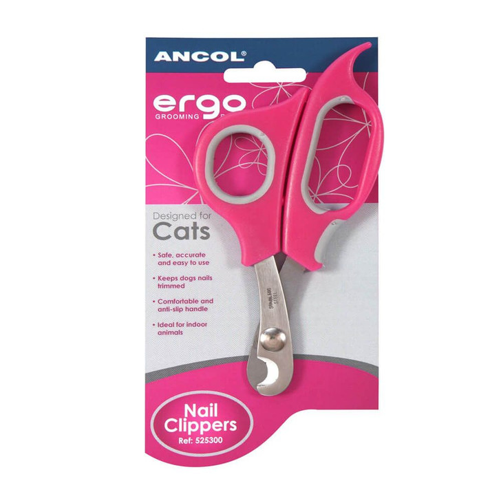 The Ancol Ergo Nail Clippers are designed to make cat claw grooming comfortable and easy for both you and your pet. The clippers have a comfortable non-slip handle and a semi-circular groove in the blade to help you check that the correct amount of claw is being removed.
It is recommended that only the very end of the claw is cut to avoid cutting the quick. Long nails should be trimmed slightly every few days to encourage the quick to recede naturally