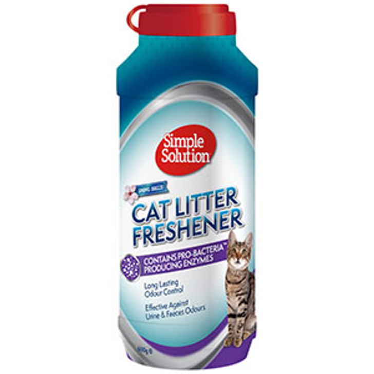 Simple Solution Cat Litter Freshener is for use on any type of cat litter. Naturally based granulated formula with a hint of spring breeze fragrance. The Pro-bacteria Formula is activated when your cat uses the litter tray & helps eliminate unwanted odours to ensure litter tray acceptance. Effective against Urine & Faeces Odours & Keep your home smelling fresh.