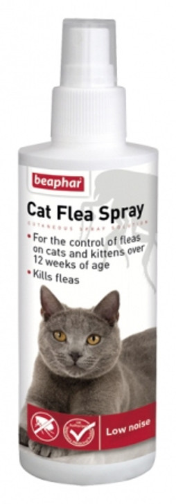 Beaphar Cat Flea Spray kills fleas on your cat and prevents their return for 3-4 days.

Based on pyrethrum plant extracts, a natural insecticide grown in Kenya, this spray is suitable for cats over 12 weeks of age.

It has a silent action pump spray to make it less alarming to your cat and easier to apply.

Contains product sufficient for at least 50 applications.