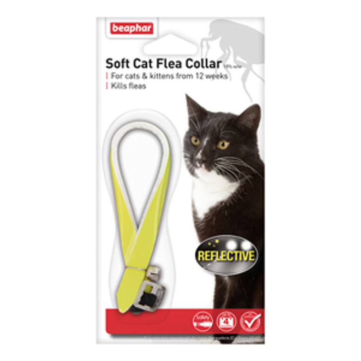 Beaphar Soft Cat Flea Collars contain an insecticide that kills fleas on your cat and prevents their return for up to four months.
Effective and comfortable, Beaphar Soft Cat Flea Collars provide fashionable flea control, and can be adjusted to fit any cat.
The reflective fabric helps your cat to be seen more easily at night, helping to keep your pet safe.
Beaphar Soft Cat Flea Collars are suitable for cats and kittens over 12 weeks of age.
Complete with silver bell.
Each collar lasts for up to 4 months.