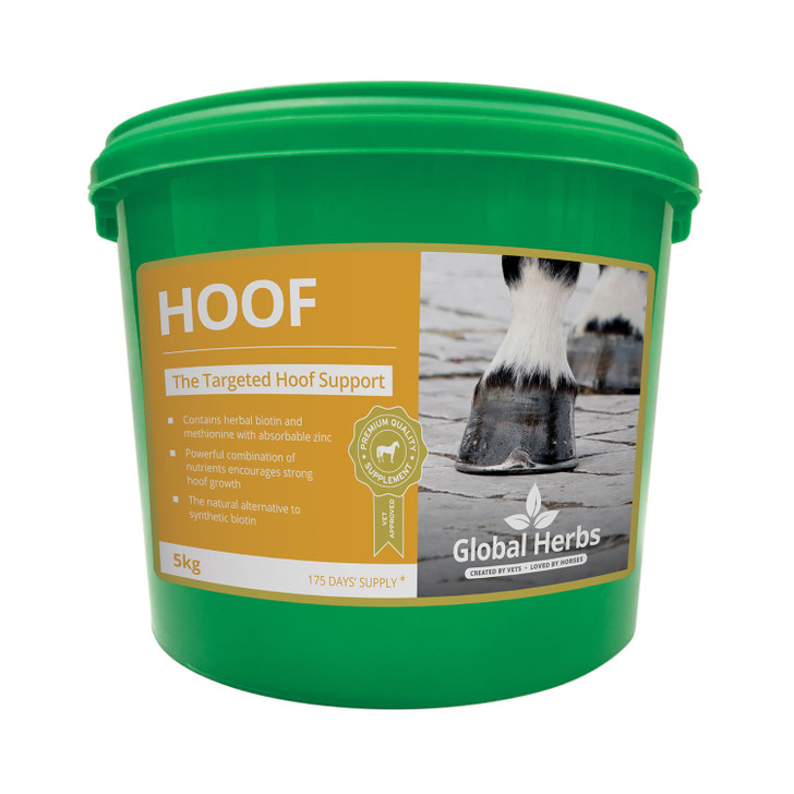 Hoof contains naturally occurring, plant-based biotin which is known to help maintain healthy hooves. This unique formula provides excellent hoof nutrition and aids new horn growth. Hoof can be used to help maintain and support of hoof condition. Hoof can be used all year round for ongoing support. Suitable for all horses and ponies.